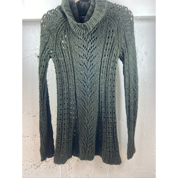 SLEEPING ON SNOW WOMENS SMALL GREEN CABLE KNIT COWL NECK SWEATER DRESS SHORT - Picture 2 of 3